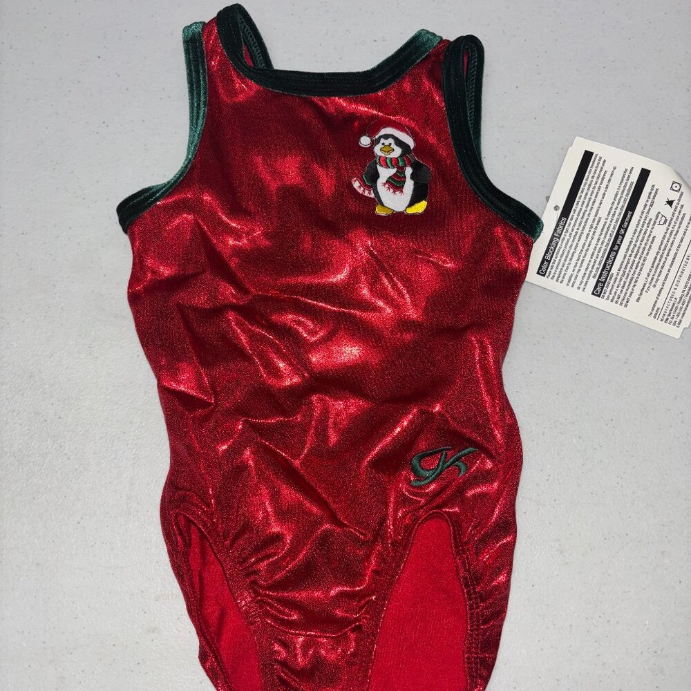 NEW Clearance GK Elite Red with Embroidered Penguin Gymnastics Dance Leotard